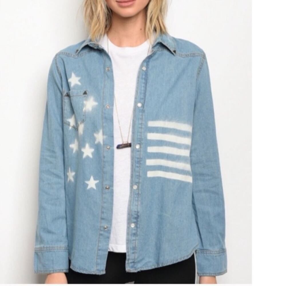 Stars and Stripes Bleached Studded Denim Shirt